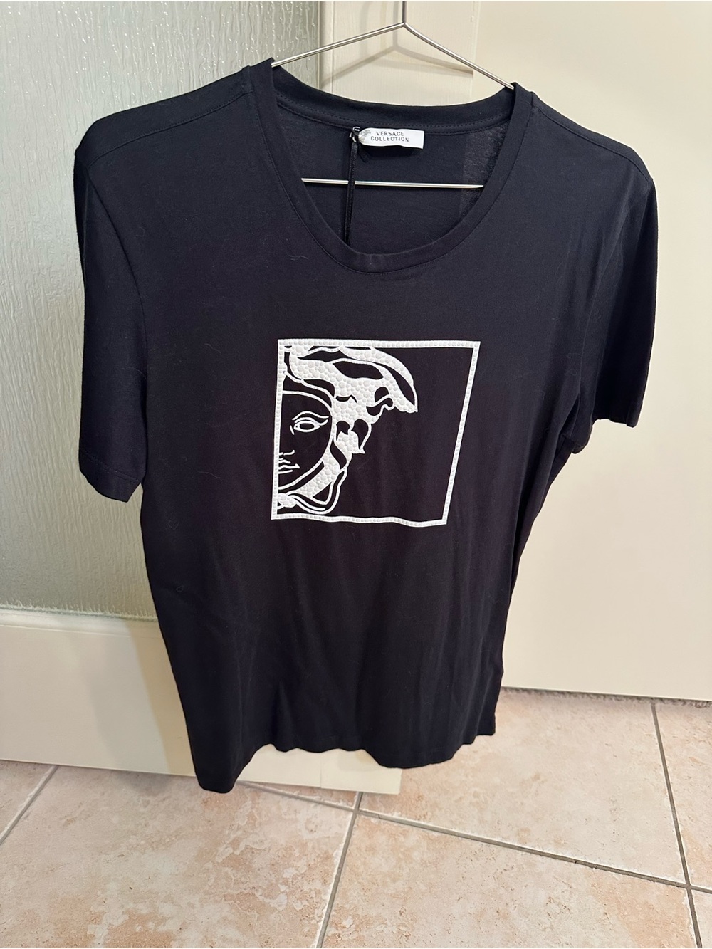 Versace Black T-Shirt with White Medusa Outline